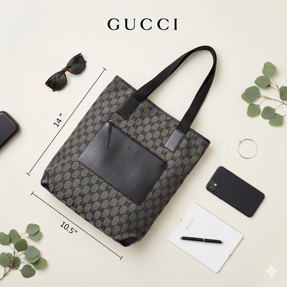 Authenticated Gucci Gray Canvas & Leather GG Tote - Picture 1 of 13